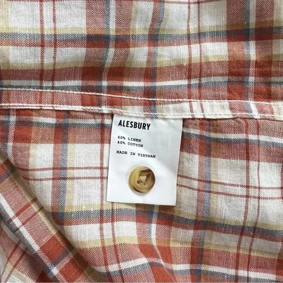 Alesbury Sz Medium Shirt Slim Linen Blend Multicolor Plaid Casual Button Front - Picture 4 of 5